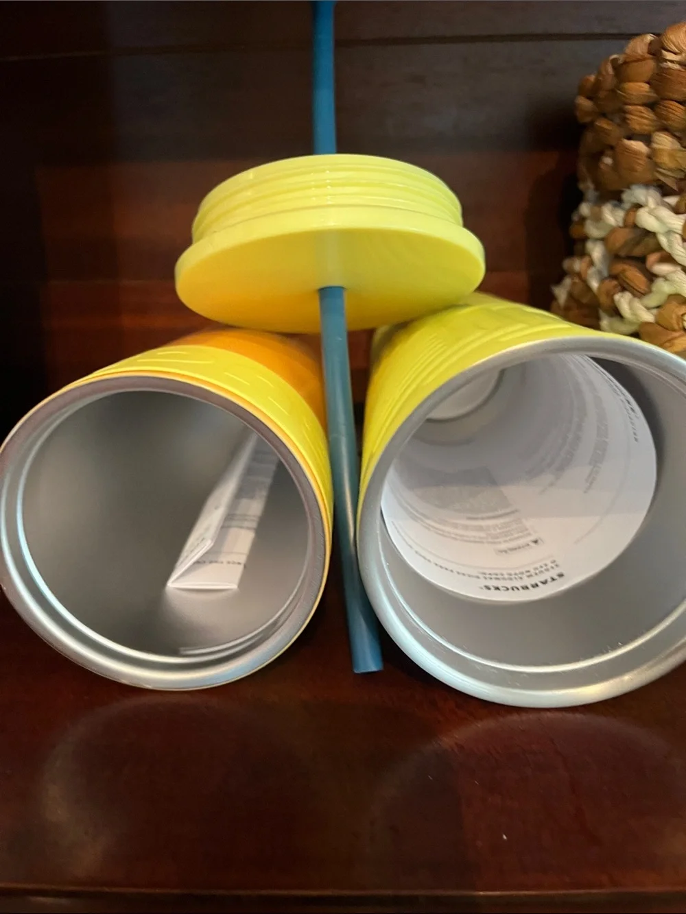 Starbucks Yellow Textured Tumbler with Coral Travel Mug